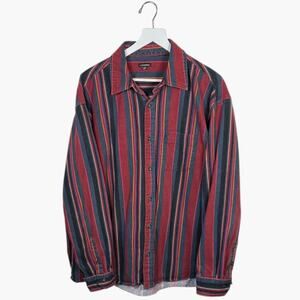 J Peterman Men's Heavy Weight Cotton Flannel Red Striped Shirt M-359 Sz XXL